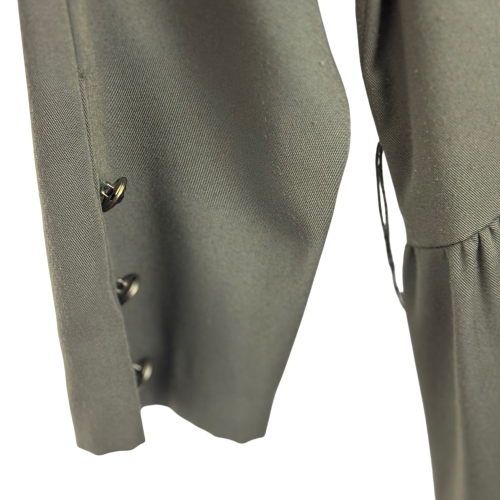 Vintage 80s Olive Green Midi Dress Prairie Cottagecore Dark Academia USA 13/14 - Picture 7 of 11